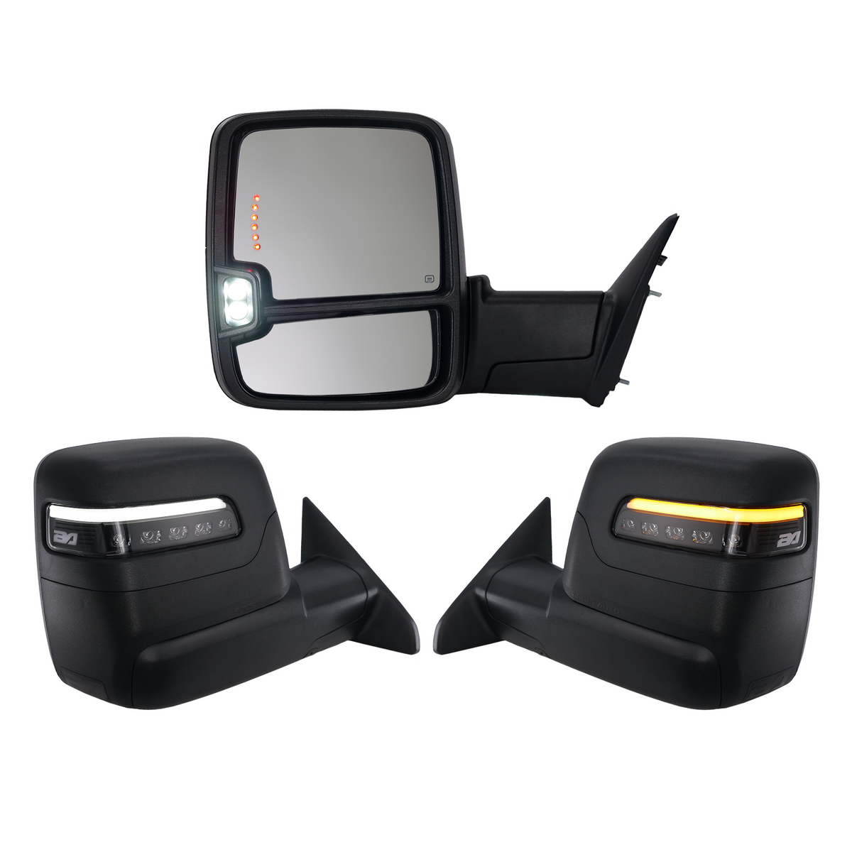 Right Side Power Towing Mirror For 2013-2017 Ram 1500/2500/3500 - Heated, Turn Signal, Puddle Light (Textured Black)